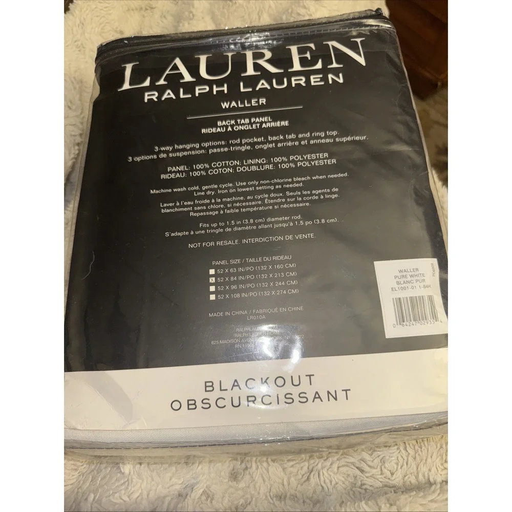 1- Lauren Ralph Lauren Waller Blackout White Curtains 52 X 84